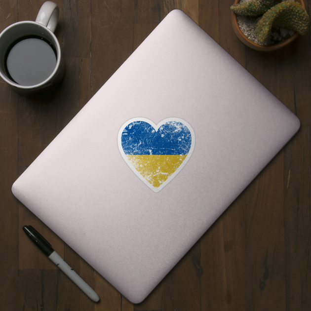 Ukraine Flag Heart, Distressed Style, Ukrainian Flag - Gift For Men, Women & Kids by Art Like Wow Designs